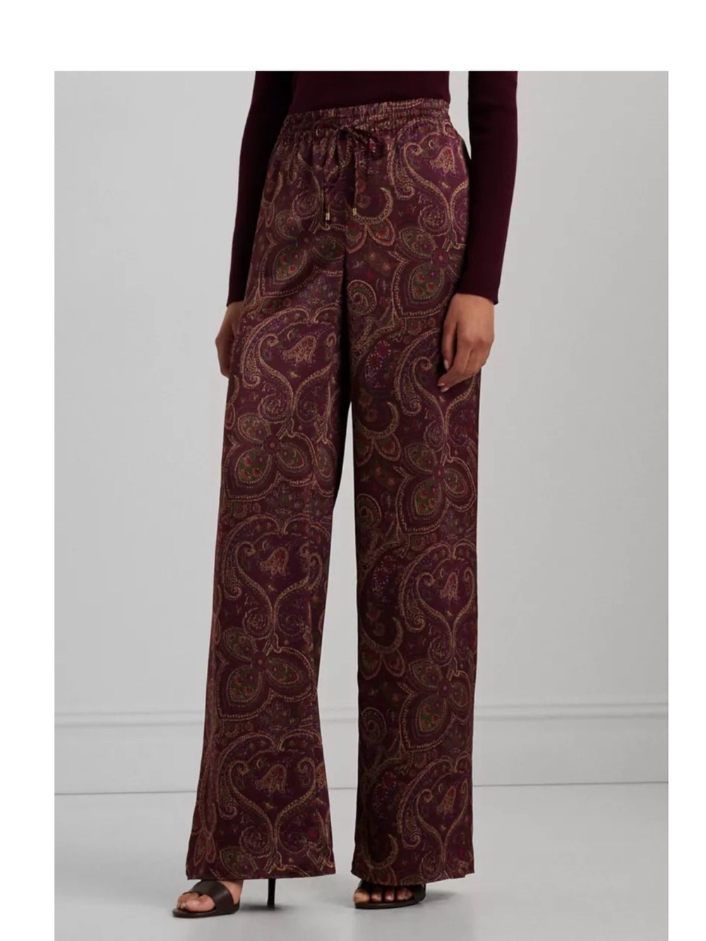 NWOT Lauren Ralph LaurenWomen's Paisley Satin Charmeuse Wide-Leg Pants Size XXL